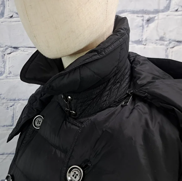 Burberry Women's Puffer Winter Jacket Grey Goose Down Fill Black Hooded Small - Picture 5 of 16